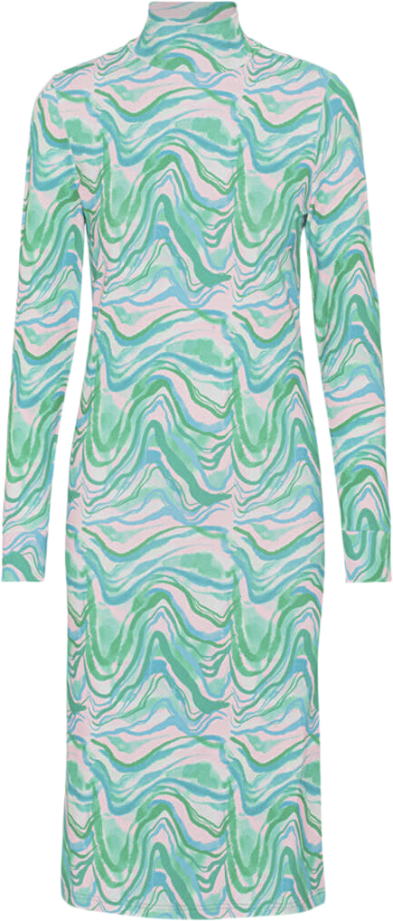 HUNKØN Gina Dress Kvinde Green Swirl Art Print Korte Kjoler Str M - hos Magasin