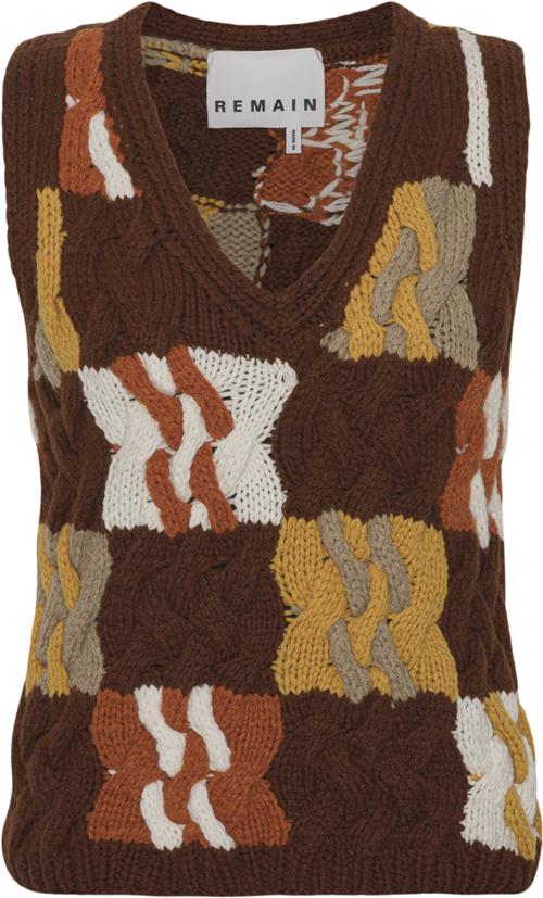 REMAIN Cable Knit Vest Kvinde Rum Raisin Comb. Strikveste Str 34 - hos Magasin