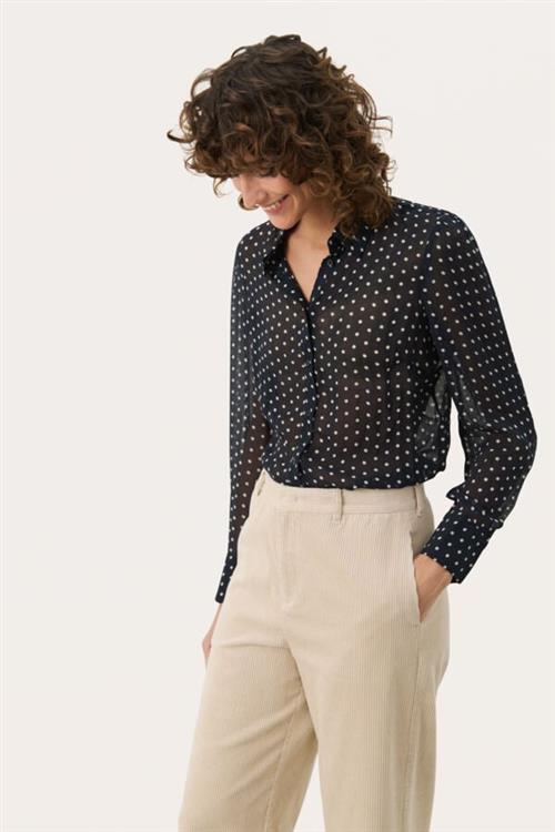 Part Two Delvinapw SH Kvinde Dark Navy Dot Skjorter Regular Fit Str 40 - hos Magasin