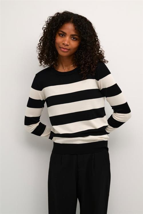 Kaffe Kalizza Striped Knit Pullover Kvinde Black / Turtledove Stripe Langærmede Bluser Str S - hos Magasin