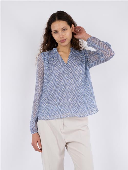 Neo Noir Bisa Big Tile Blouse Kvinde Light Blue Langærmede Bluser Str 40 - hos Magasin