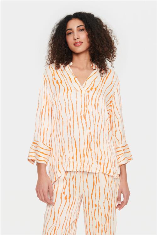 Saint Tropez Ullasz Blouse Kvinde Orange P Animal Skins Langærmede Bluser Loose Fit Str S - hos Magasin