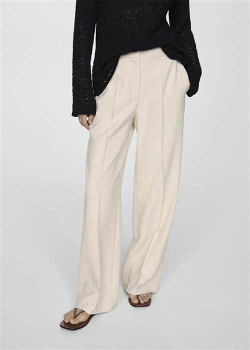 MANGO Wideleg Pleated Trousers Kvinde Light Beige Bukser Med Brede Ben Str 40 - hos Magasin