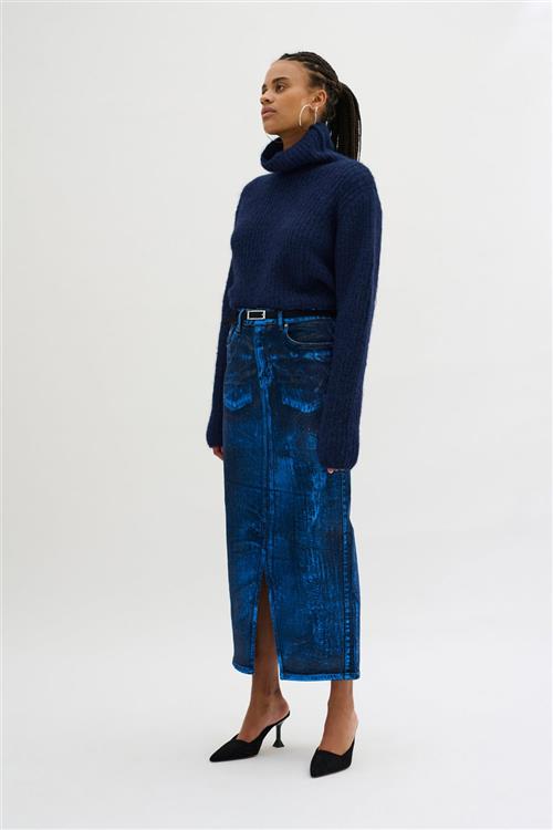 My Essential Wardrobe Meenamw Knit Rollneck Kvinde Dark Sapphire Blue Sweaters Str L - hos Magasin