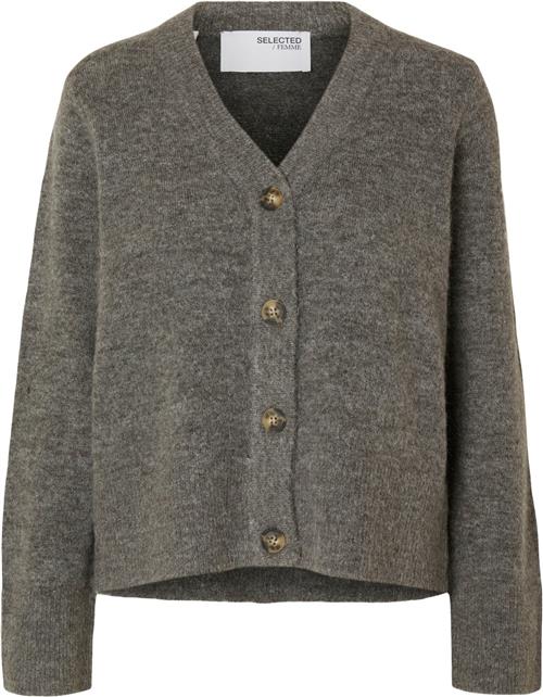 Selected Femme Slfmaline NEW LS Knit Short Cardi N Kvinde Grå Cardigans Str L - hos Magasin