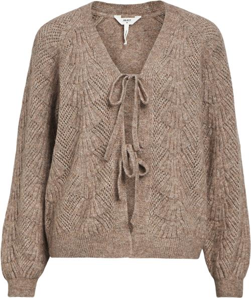 Object Objflora RE L/S Knit Cardigan Noos Kvinde Desert Taupe/melange Sweaters Regular Fit Str S - hos Magasin