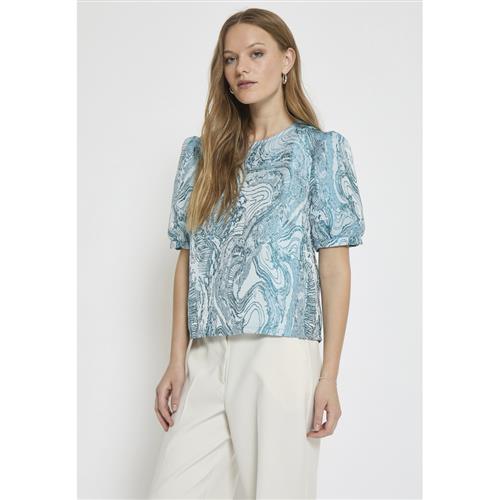 Minus Msalika Round Neck Blouse Kvinde Lake Blue Kortærmede Bluser Str 46 - hos Magasin