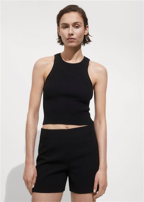 MANGO Ribbed Knit top Kvinde Black Tanktoppe Str L - hos Magasin