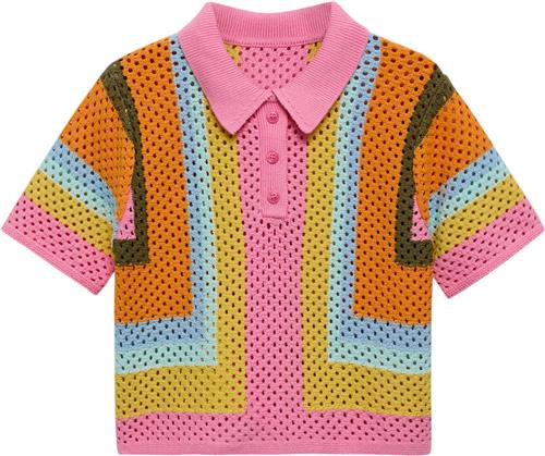 Se MANGO Combined Crochet Polo Shirt Kvinde Pink Sweaters Str S - hos Magasin ved Magasin