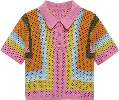 Se MANGO Combined Crochet Polo Shirt Kvinde Pink Sweaters Str M - hos Magasin ved Magasin