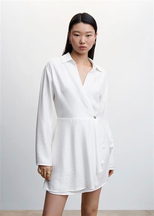 MANGO Button Wrap Dress Kvinde White Korte Kjoler Str XL - hos Magasin