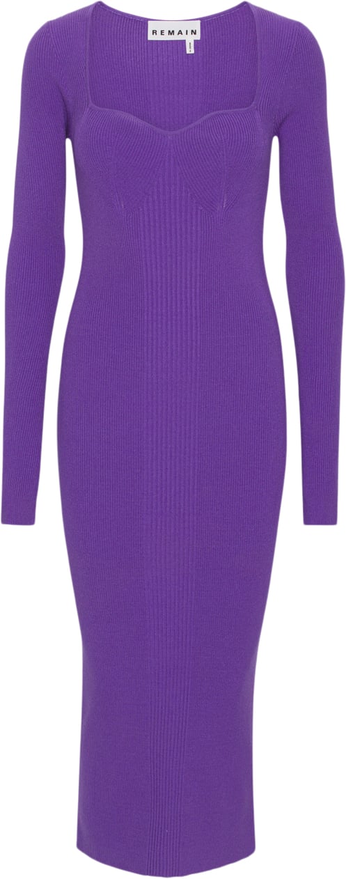 REMAIN Dense Knit Curved Neck Dress Kvinde Passion Flower Midi Kjoler Str 42 - hos Magasin