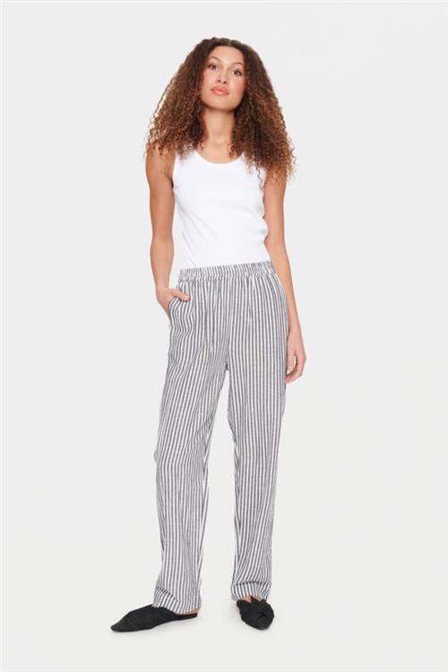 Saint Tropez Ulinasz Pants Kvinde Night Sky Stripe Hørbukser Casual Fit Str S - hos Magasin