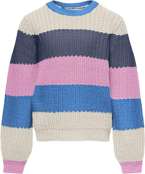 ONLY Kognikka LS Stripe Oneck KNT Kvinde French Blue/birch/vintage Indigo/be Sweaters Str 134/140 - hos Magasin