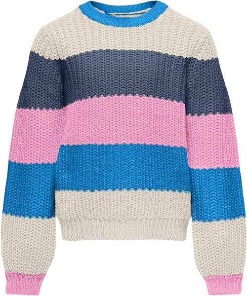 ONLY Kognikka LS Stripe Oneck KNT Kvinde French Blue/birch/vintage Indigo/be Sweaters Str 122/128 - hos Magasin