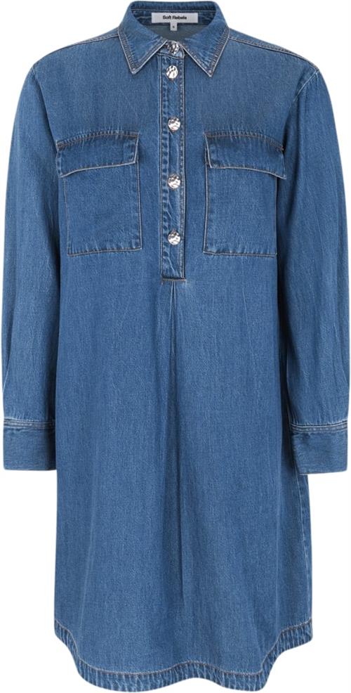 Soft Rebels Srerin Dress Kvinde Medium Blue Denim Wash Midi Kjoler Str S - Denim hos Magasin