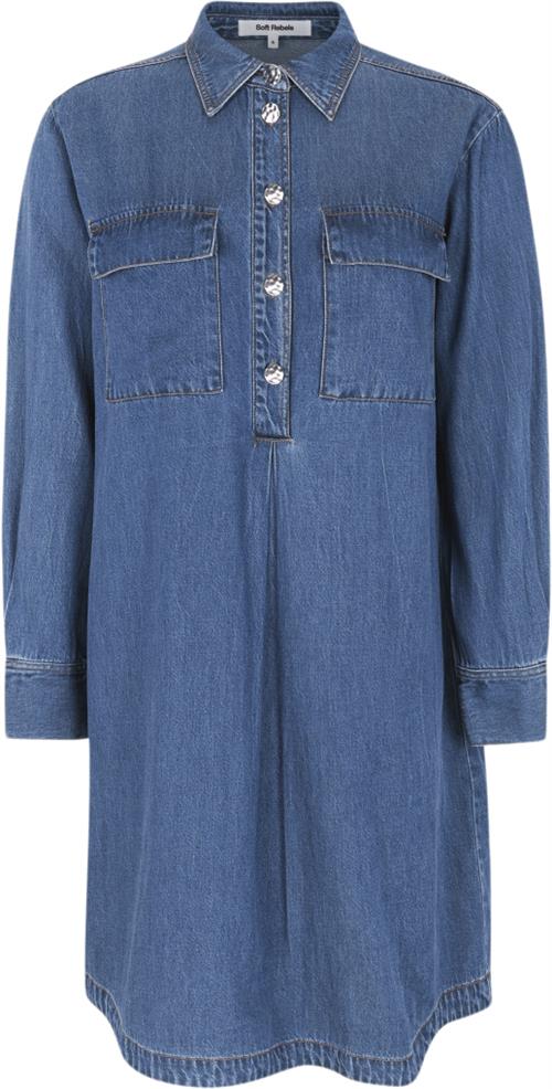 Soft Rebels Srerin Dress Kvinde Medium Blue Denim Wash Midi Kjoler Str XL - Denim hos Magasin