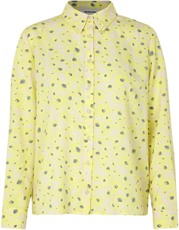 Modström Cupidmd Print Shirt Kvinde Aqua Yellow Flower Langærmede Bluser Str M - Polyester hos Magasin