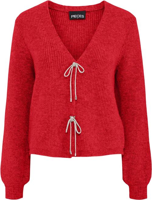 Pieces Pcanna Glitter BOW Vneck Cardigan Kvinde High Risk Red/silver Glitter Bow Cardigans Str XS - hos Magasin