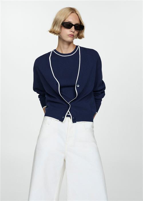 Se MANGO Cardigan With Contrasting Finish Kvinde Navy Cardigans Str XS - hos Magasin ved Magasin