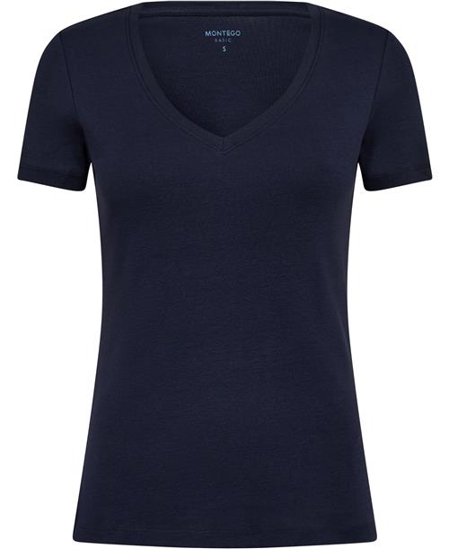 Montego Tshirt V-neck SS Kvinde Marine Kortærmede T-shirts Str L - Bomuld hos Magasin