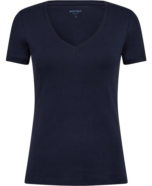 Montego Tshirt V-neck SS Kvinde Marine Kortærmede T-shirts Str XL - Bomuld hos Magasin