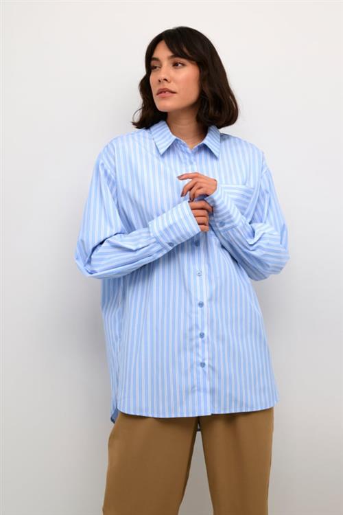 Se Kaffe Kamackie Shirt Kvinde Blue/white Stripe Langærmede Skjorter Str 40 - hos Magasin ved Magasin