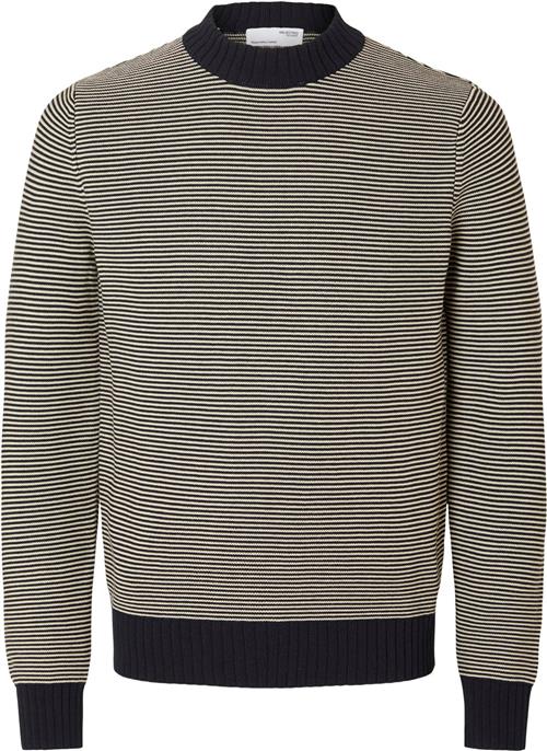 Se Selected Homme Slhrobert LS Knit Structure Crew NE Mand Sky Captain/oatmeal Turtlenecks Str XXL - hos Magasin ved Magasin