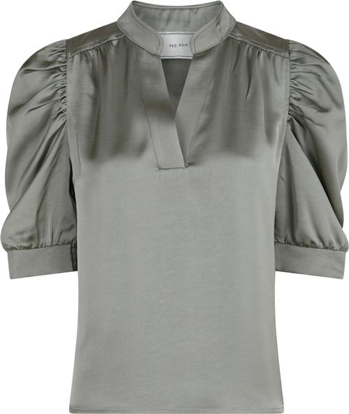 Neo Noir Roella Heavy Sateen Blouse Kvinde Smoke Green Kortærmede Bluser Str 38 - hos Magasin