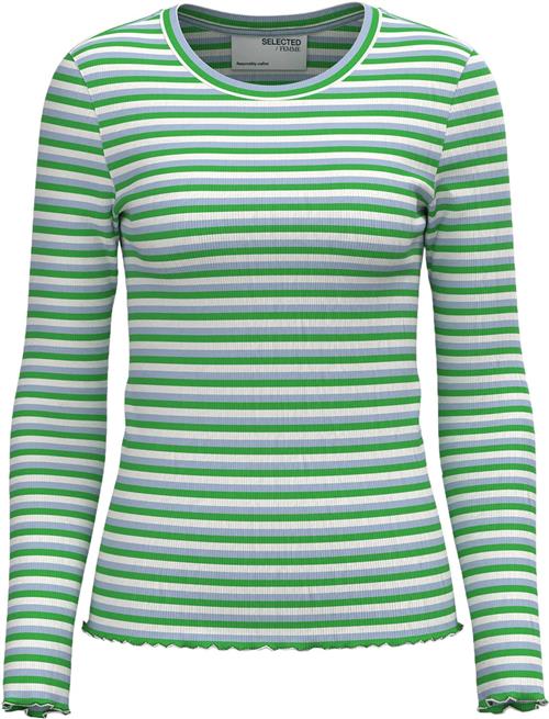 Selected Femme Slfanna LS Crew Neck TEE STR Noos Kvinde Classic Green/multi Langærmede T-shirts Regular Fit Str S - hos Magasin