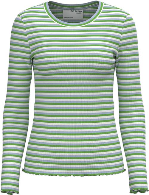 Se Selected Femme Slfanna LS Crew Neck TEE STR Noos Kvinde Classic Green/multi Langærmede T-shirts Regular Fit Str XL - hos Magasin ved Magasin