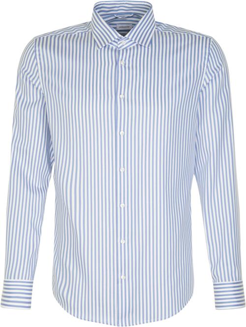 Seidensticker Business Shirt Slim Long Sleeve Kentcollar Stripes Mand Blue Langærmede Skjorter Str 44 - Bomuld hos Magasin