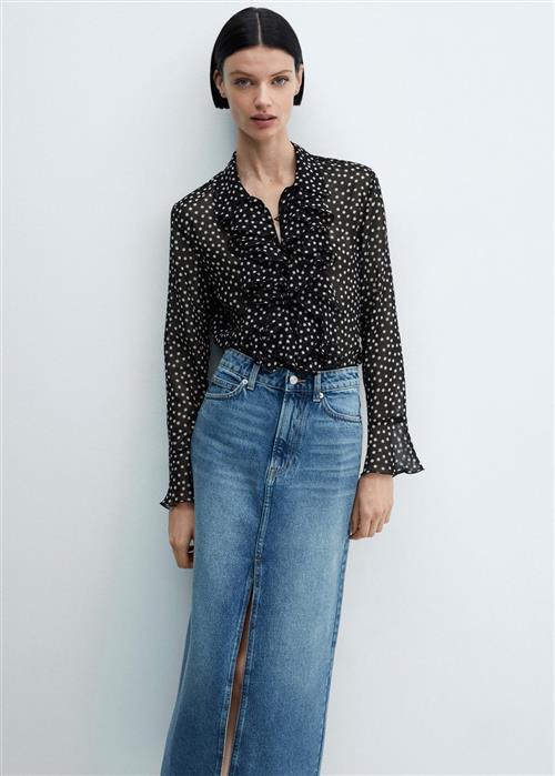 Se MANGO Ruffles Printed Blouse Kvinde Black Langærmede Bluser Str S - hos Magasin ved Magasin