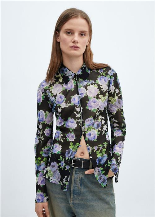 MANGO Semitransparent Printed Shirt Kvinde Black Langærmede Bluser Str XS - hos Magasin