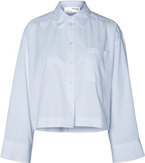 Selected Femme Slfastha LS Cropped Boxy Shirt B Kvinde Blå Langærmede Skjorter Str 34 - hos Magasin