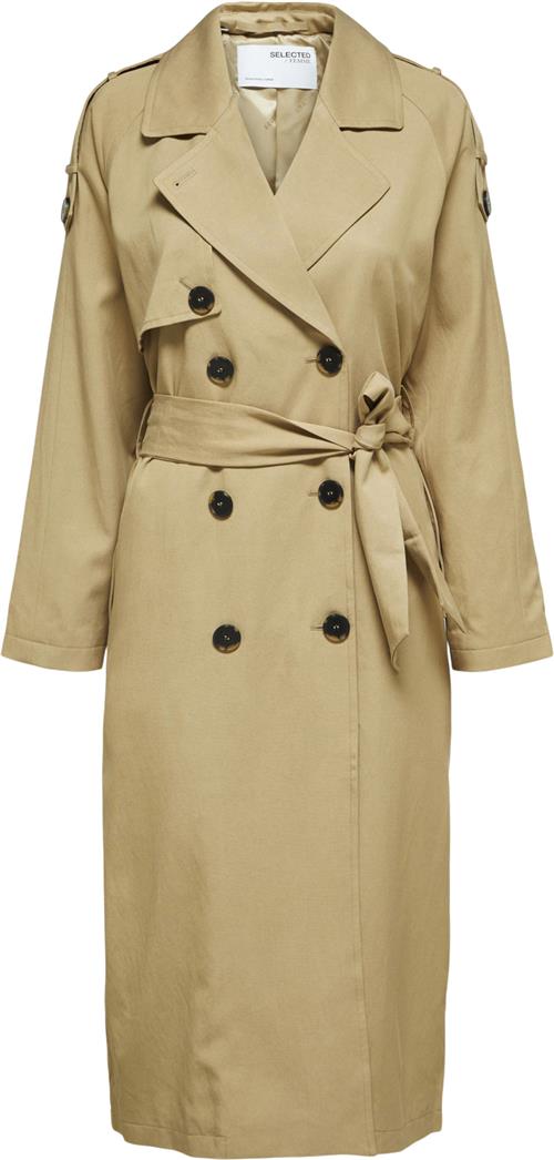 Selected Femme Slfnew Bren LS Trench Coat B Noos Kvinde Cornstalk Trenchcoats Str 40 - hos Magasin