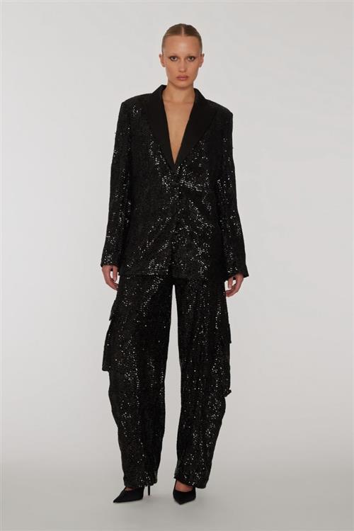 Se ROTATE Birger Christensen Sequins Cargo Pants Kvinde Black Bukser Med Lige Ben Str 44 - hos Magasin ved Magasin