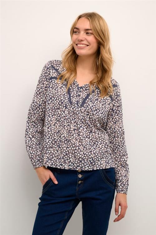 Cream Crbetri Blouse Kvinde Small Poppy Flower Navy Langærmede Bluser Str 44 - hos Magasin