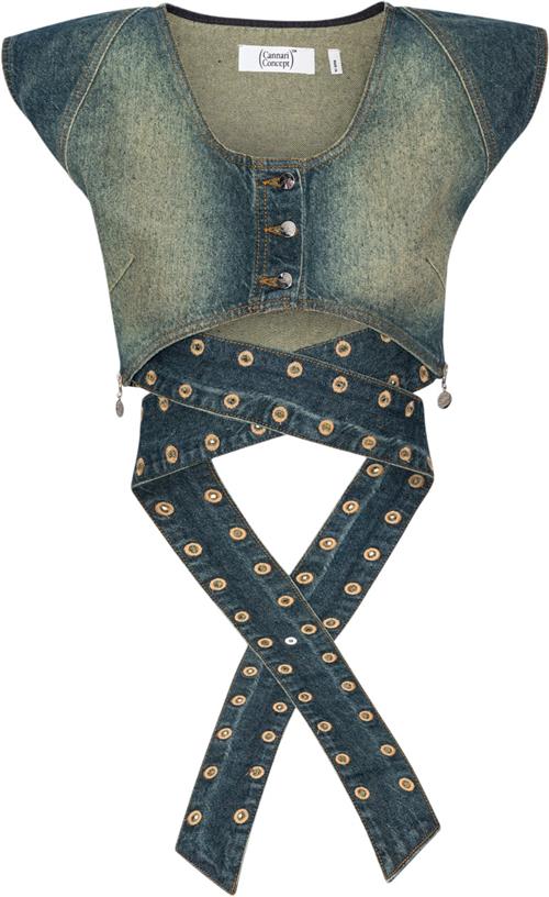 Cannari Concept Tie Crop Vest Kvinde Peridot Blue Veste Str 34 - hos Magasin