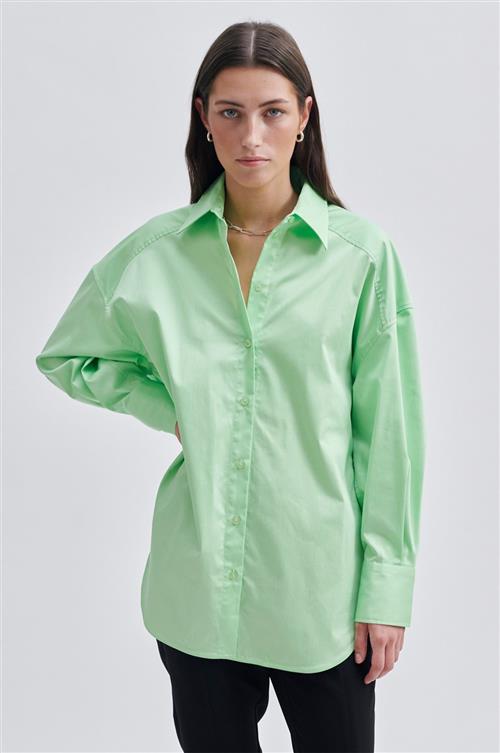 Second Female Milas Classic Shirt Kvinde Pistachio Green Langærmede Skjorter Str S - hos Magasin