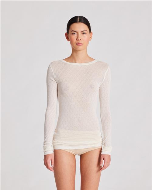 Gai&Lisva Fermi L/S Silk Top Kvinde Off White Langærmede T-shirts Str L - Silke hos Magasin