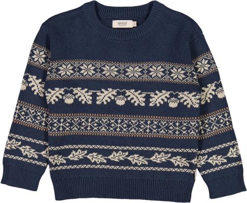 Se Wheat Jacquard Pullover Julius Str 3 år / 98 cm - Sea Storm Strik Bomuld hos Magasin ved Magasin