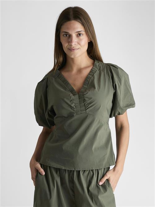 Neo Noir Irina Poplin Blouse Kvinde Army Langærmede Bluser Str 44 - hos Magasin