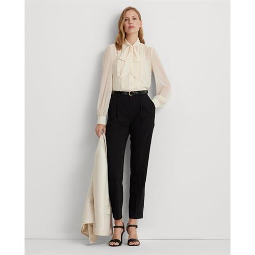 Lauren Ralph Lauren Satinstripe Wool Crepe Straight Pant Kvinde Sort Bukser Med Lige Ben Str 40 - Uld hos Magasin