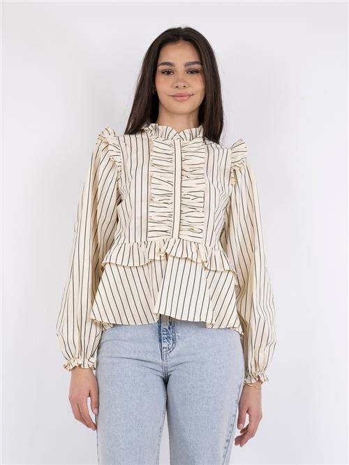 Neo Noir Hawaii Stripe Blouse Kvinde Creme Langærmede Bluser Str 34 - hos Magasin