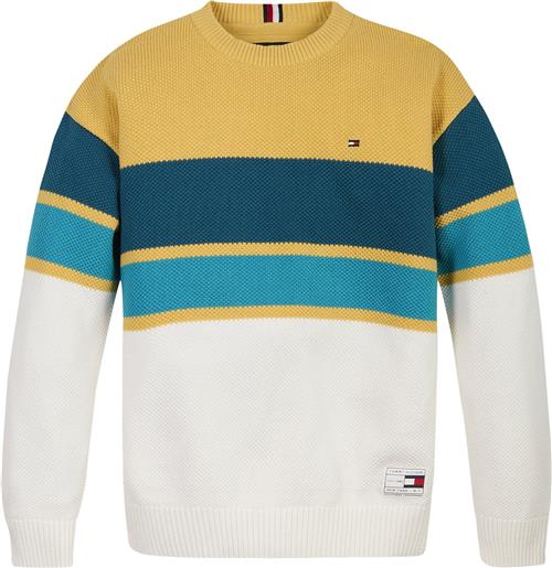 Tommy Hilfiger Structure Rugby Stripe Sweater Str 10 år / 140 cm - Petrol Yellow Stripe Strik hos Magasin