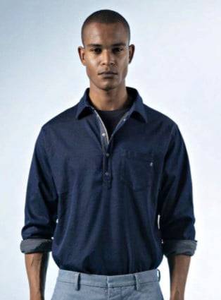 Replay Satoriale Shirt Mand Navy Langærmede Poloer Str L - Denim hos Magasin