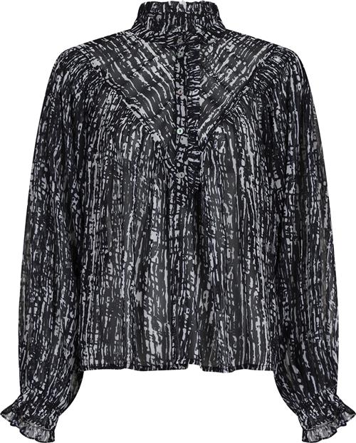 Neo Noir Flavi Graphic Drop Blouse Kvinde Sort Langærmede Bluser Str 42 - hos Magasin