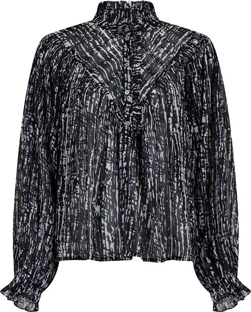 Neo Noir Flavi Graphic Drop Blouse Kvinde Sort Langærmede Bluser Str 36 - hos Magasin