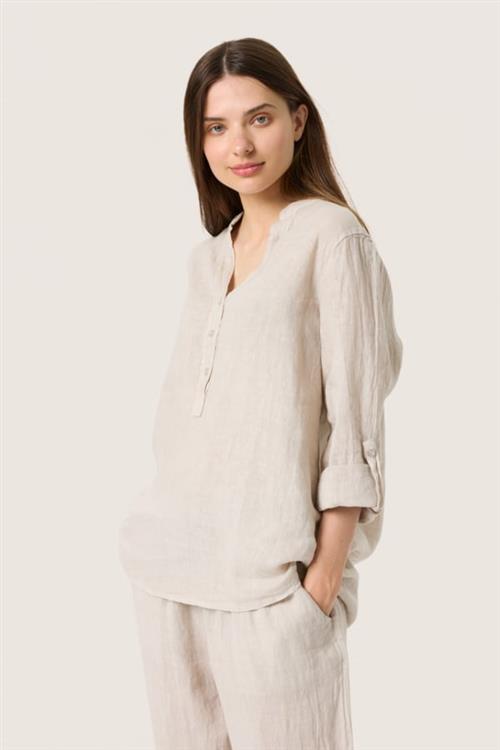 Soaked in Luxury Slauran Blouse 100 Linen Kvinde White Pepper Hørskjorter Regular Fit Str S/M - hos Magasin